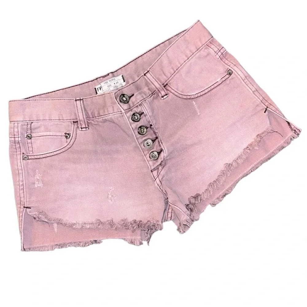 Free People High Waisted Denim Cutoff Festival Shorts Pink/Brown 25